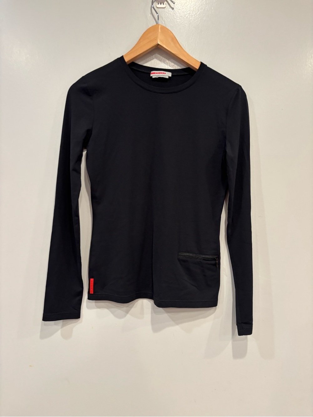 Prada Vintage style Black Long Sleeve Crewneck Top with Zip Pocket